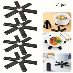2/ 4pcs Premium Folding Potholder Trivets - Heat Resistant, Non-Slip, Expandable Stand, Easy Storage - Durable Plastic Material for Hot Pots, Pans, and Kitchen Countertops