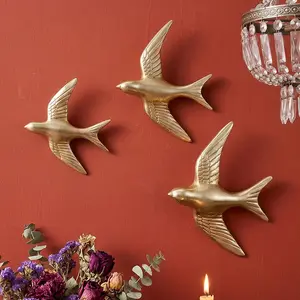 3pcs European Style Flying Bird Wall Decor, Resin Material Home Hotel Decoration, Bathroom Hanging Ornament