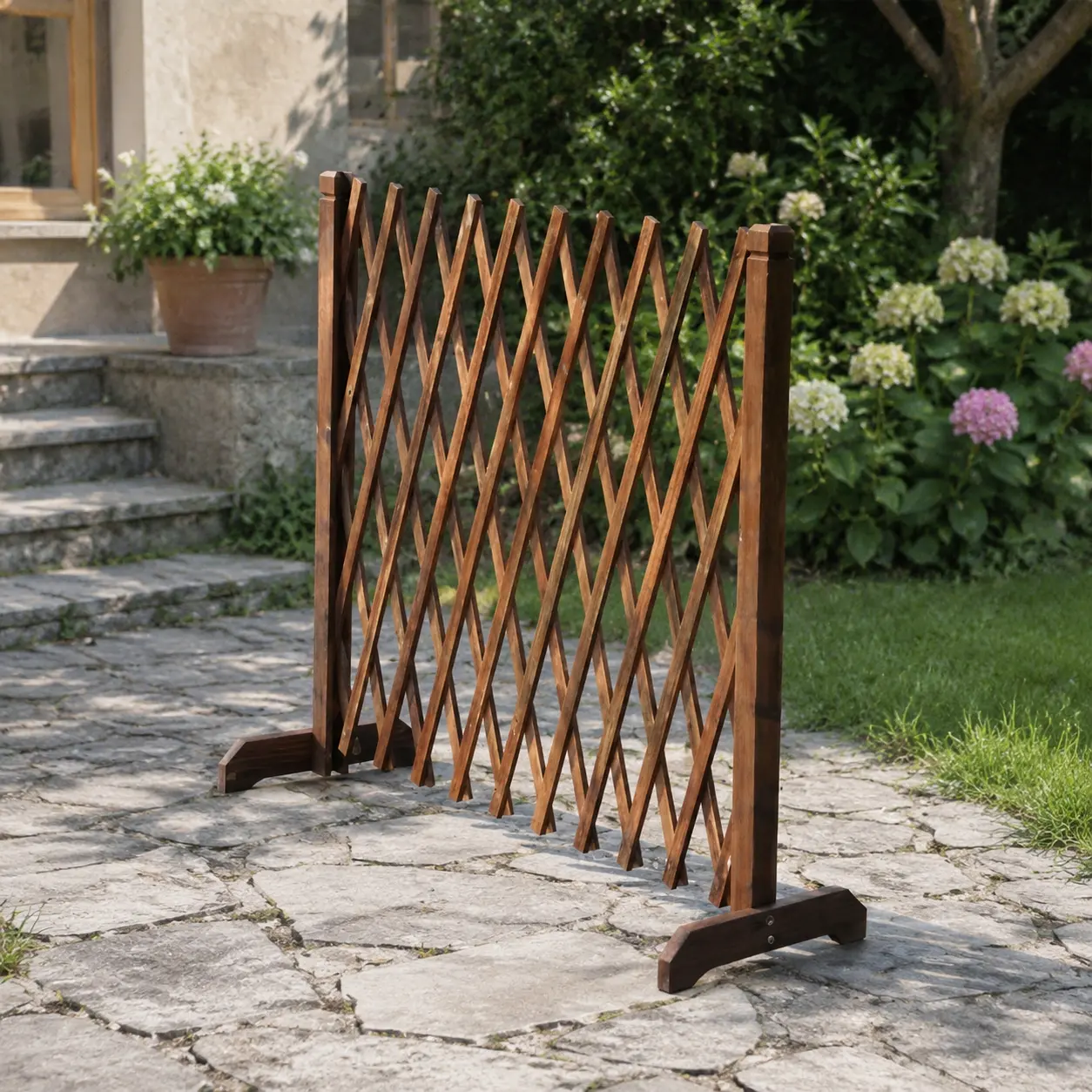 Expandable Pressure-Treated Wood Fence Divider, Ideal for Balcony, Courtyard, Garden, Patio, Restaurant Partition, Grid Design Supports Climbing Plants