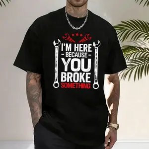 Men’s mechanical wrench tool graphic 100% cotton T-shirt, dark street style, TikTok 2025 trend, loose oversized urban workwear streetwear casual short sleeve, under $10 must-have, grunge rock aesthetic, urban edge style., Fashion, Top