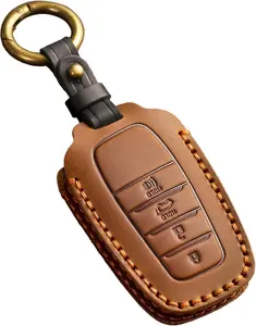 for Toyota Tundra Leather Key Fob Cover, Key Fob Case for Toyota Tundra Sequoia Sienna 2021-2024 Smart Key  Brown