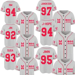 Custom Kpop Idol Baseball Jersey Shirts, Bangtan Back Again 2026 Tour Casual Loose Short Sleeve V Neck T-shirt for Summer, Fashion Men's Top for Daily Wear