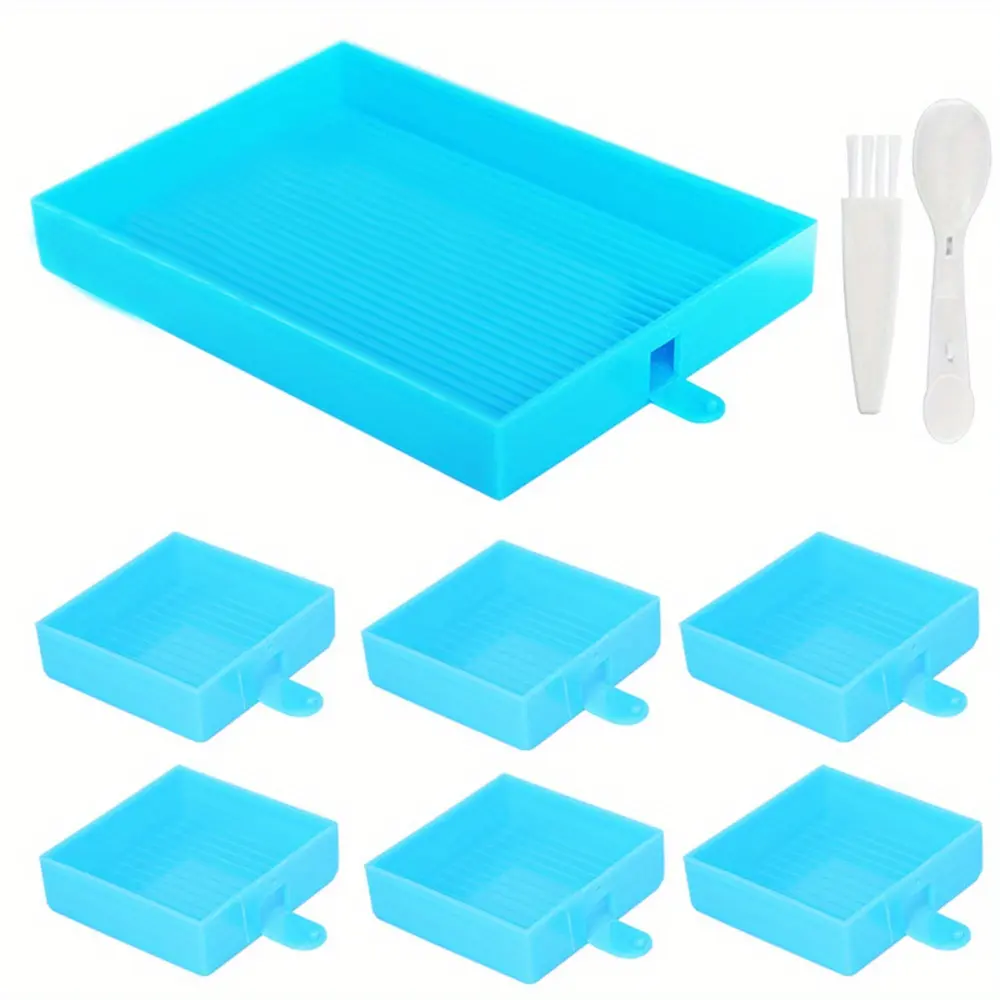 9pcs/set Diamond Painting Multifunctional Tool Set: 1pc Large + 6pcs Small Drill Plate, 1pc Brush, 1pc Small Spoon, Flip Diamond Plate, DIY Funnel Row Drill Point Drill Tray, Diamond Pen Sieve, Diamond Art Tools