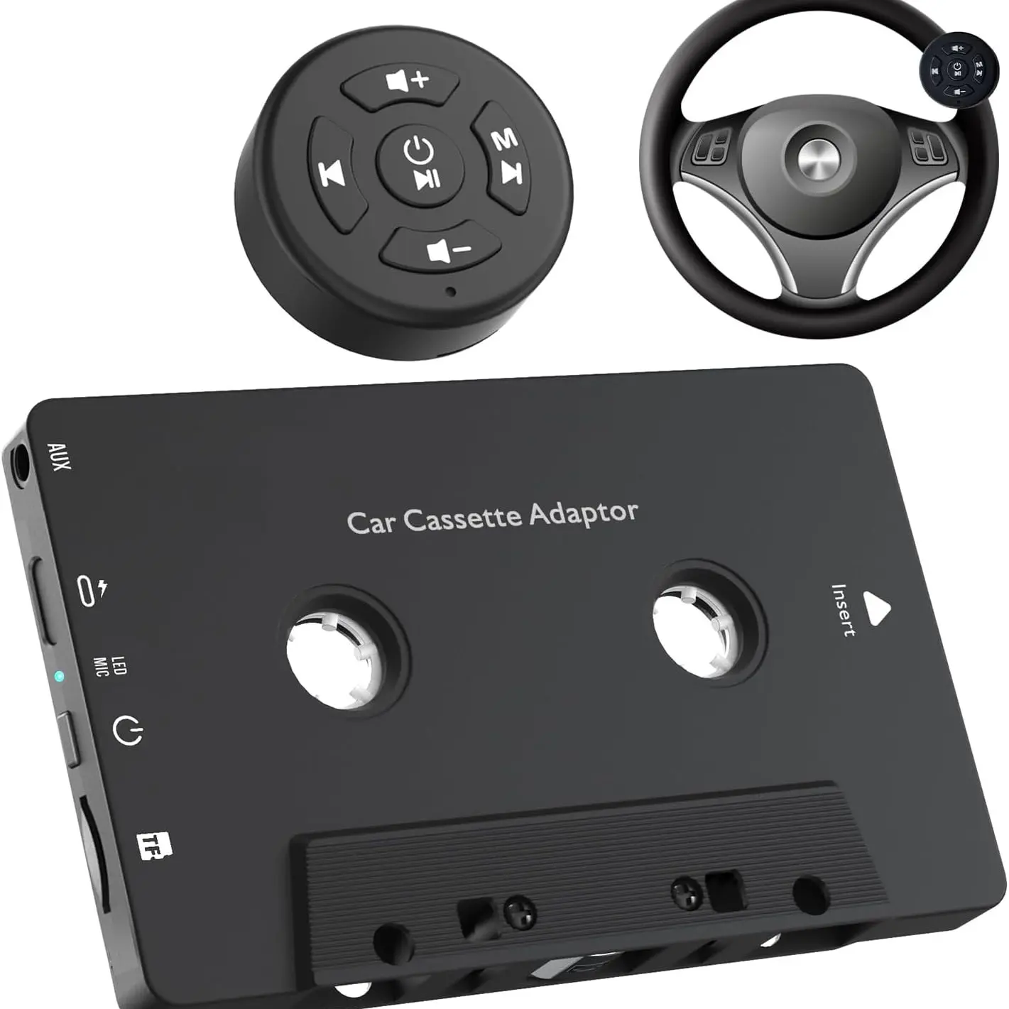 Car Audio Bluetooth 5.1 Compact Cassette Receiver, Cassette Bluetooth Adapter for Car Tape Player, Wireless Streaming Cassette Aux Adapter with Hands-Free Calling, Compatibility with Smartphones, Tablets, MP3, TF Card, Stable
