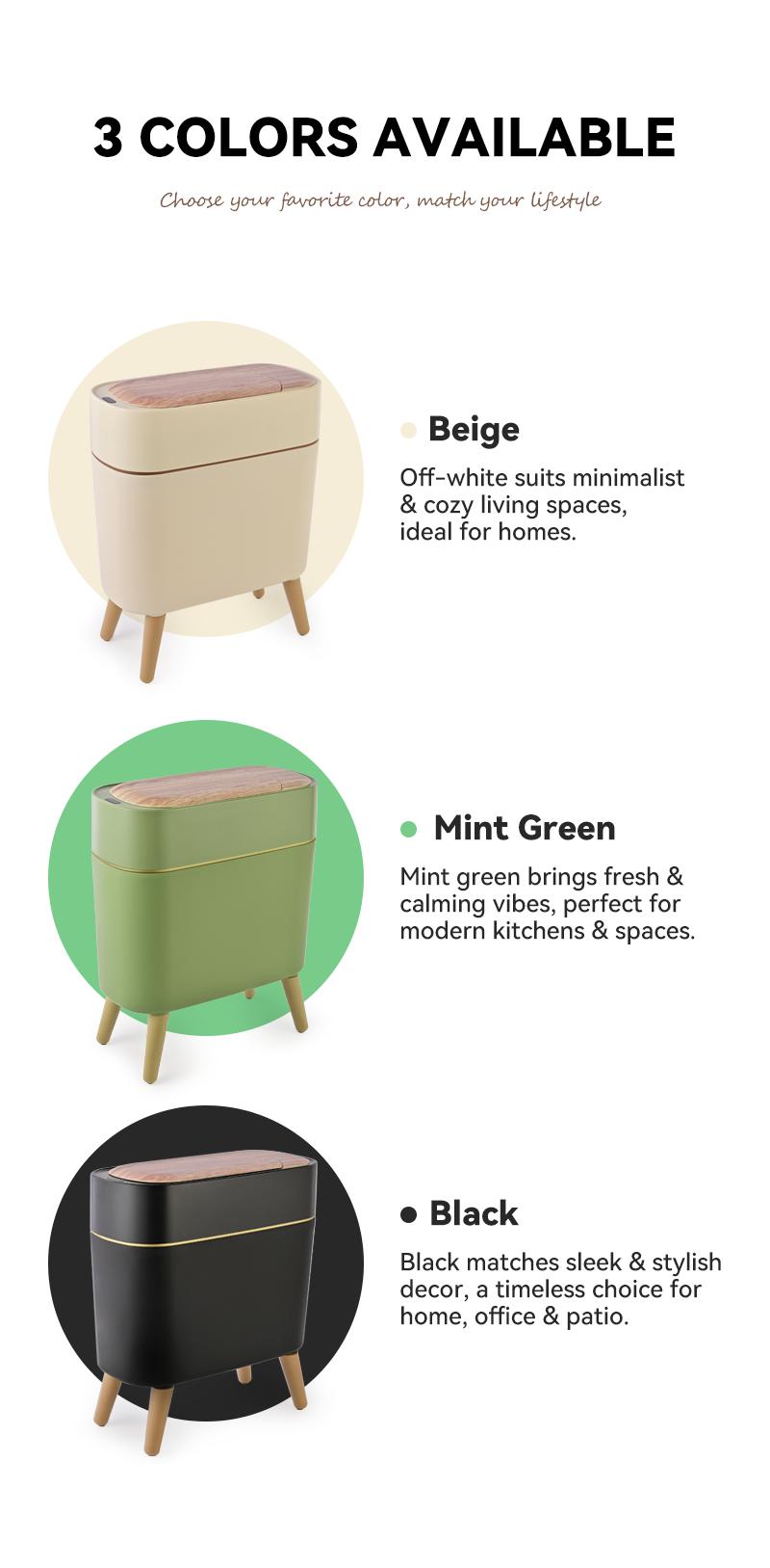 Pukomc Automatic Sensor Trash Bin with Wooden Top, Hands-Free Touchless Waste Bin for Home, Kitchen, Bedroom