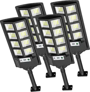 4Pack Solar Street Lights Outdoor, 6000K LED Solar Lights Outdoor Waterproof, Solar Flood Lights Outdoor with Motion Sensor and Remote Control, Solar Street Light Dusk to Dawn