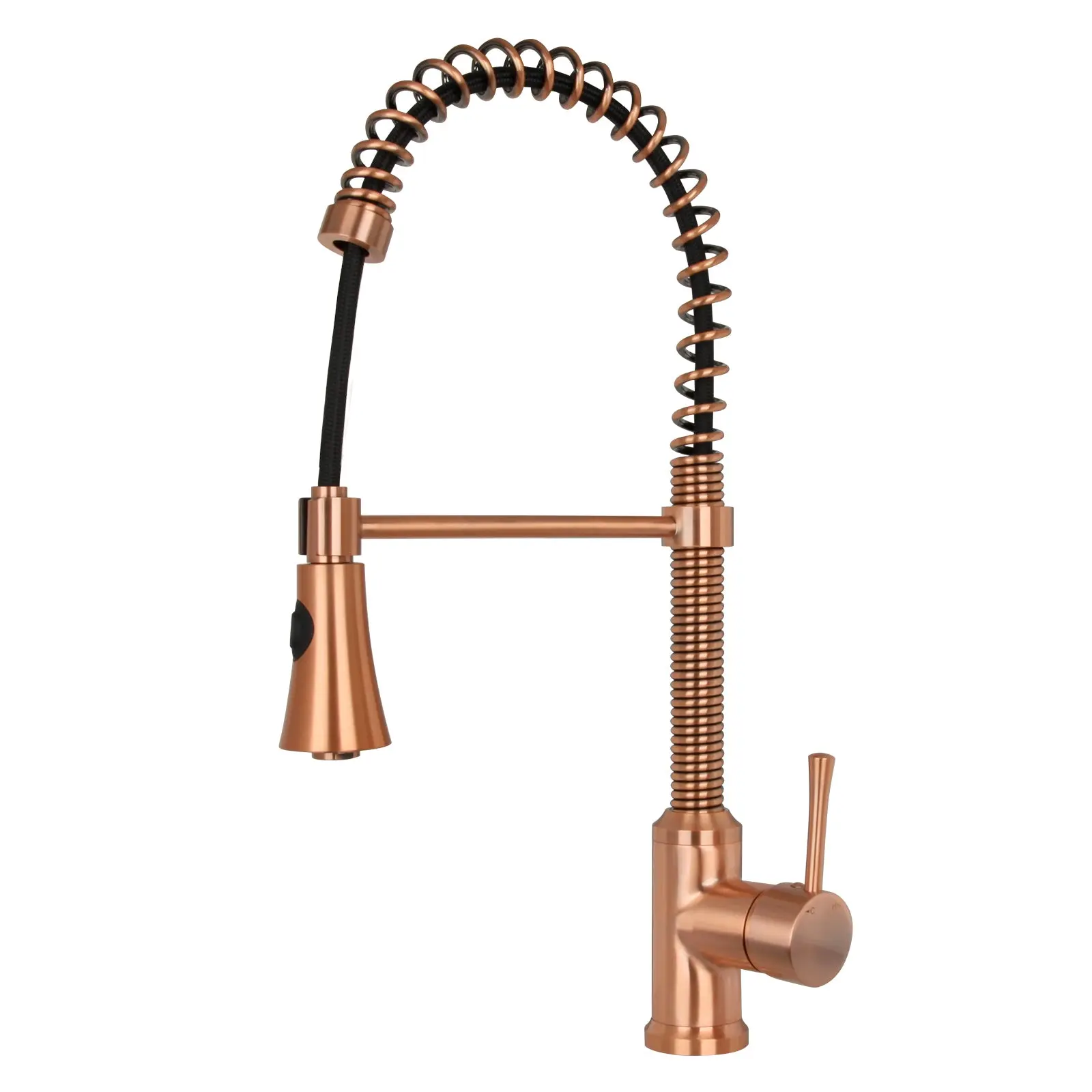Copper Pre-Rinse Spring Kitchen Faucet, Single Level Solid Brass Kitchen Sink Faucets with Pull Down Sprayer