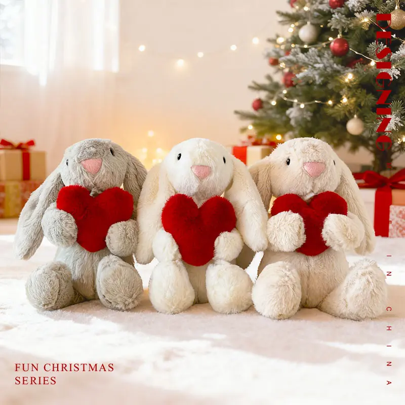 Bunny Stuffed Animal, Soft Rabbit Plush Toy with Holding Heart, Huggable Stuffed Animal, Perfect Valentine's Day Gift for Him & Her, Ideal for Anniversaries & Birthdays