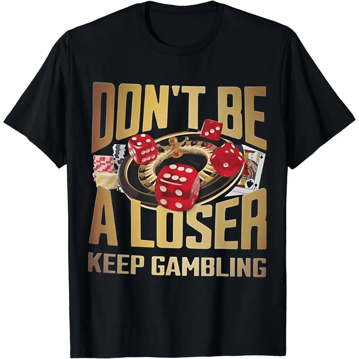 Menswear 100% Cotton Short-Sleeve Round Neck Casual T-Shirt, Bold Gambling Theme Top With Lucky Dice, Roulette Design, Shortsleeve, Tshirt