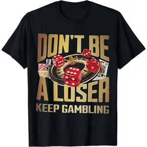 [100% Cotton] Bold Gambling Theme T-Shirt With Lucky Dice And Roulette Design.