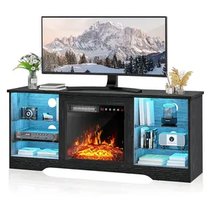 PUKAMI Fireplace TV Stand with 18" Fireplace for Living Room,58" Led Entertainment Center with Fireplace & Storage,Modern TV Console Cabinet for TVs Up to 65" with Adjustable Glass Shelves