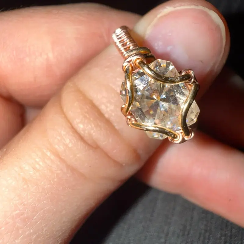 Moissanite Square Wire Wrapped Ring - Elegant Design