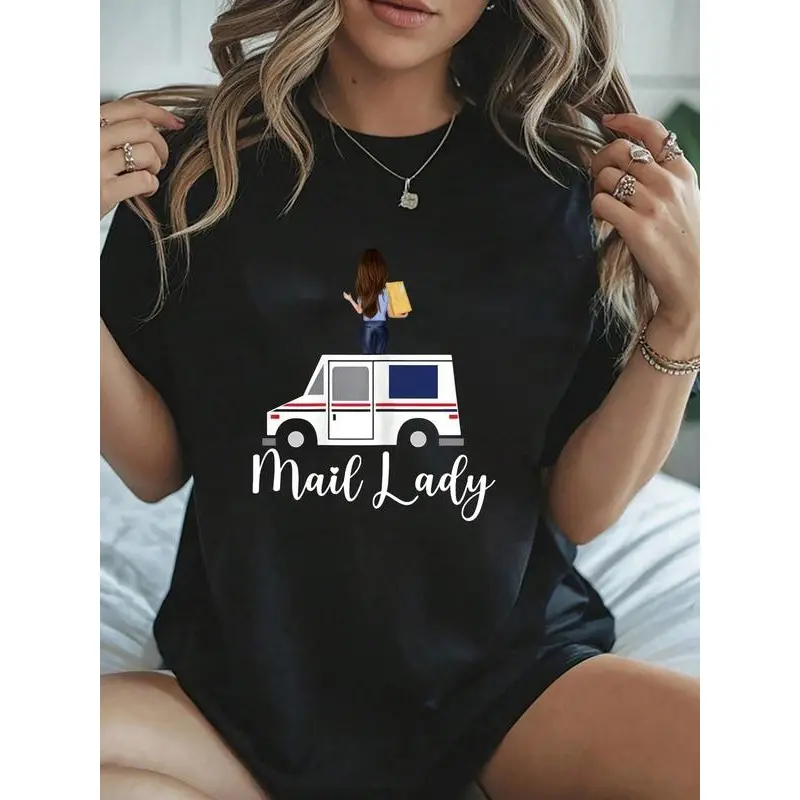 [100% Cotton] 100% Cotton First Class Mail Lady Cute Postal Worker Rural Carrier T-Shirt, Summer Women'S Short Sleeve Tops T-Shirt T-Shirt For Men And Women
