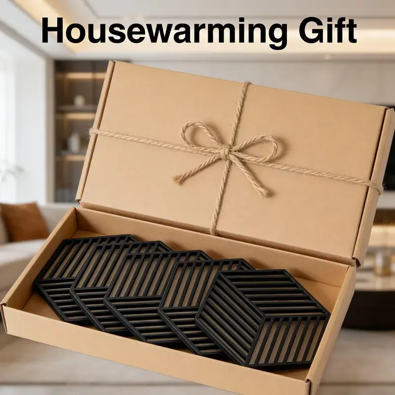 5-Piece Thick Minimalist Tableware Set, Heatproof 3D Illusion Cube Silicone Expandable Coasters, Indoor Kitchen Table Protectors for Hot Dishes (Ideal for Anniversary Gifting)