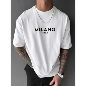 Men's Short Sleeved Tshirt Letter Print Round Neck Regular Fit Casual Comfy Drop Shoulder Daily Wear National Day Summer Clothing