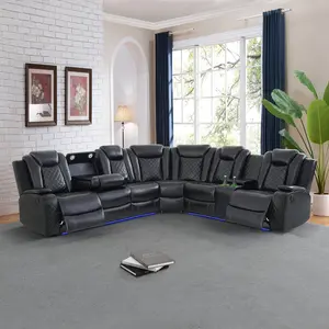 Black Breathing Leather 3-Piece Living Room Recliner Sofa