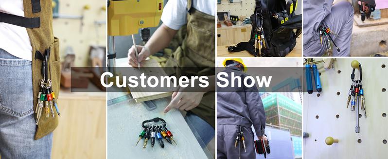 Katerk 6pcs 1/4 inch Hex Shank Aluminum Alloy Screwdriver Bits Holder 2 Sets, Light-weight Quick-change Extension Bar Keychain Drill Screw Adapter Change Portable (With Black Carabiner)