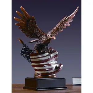 212 MAIN Western Eagle Figurine Sculpture with Flag Detail - 10x13 in Collectible Cultural Art, Decoration Items, Interior Desk Decor