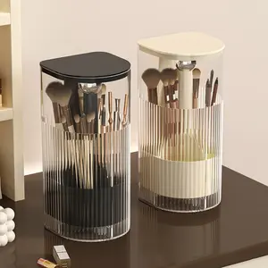 Press & Pop Makeup Brush Holder – Dustproof Flip Lid, One-Hand Lift Design, Space-Saving Organizer for Vanity, Keeps Brushes Clean & Handy