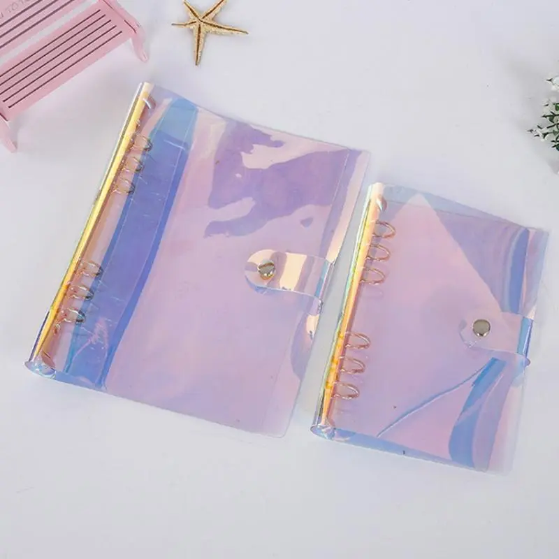 Transparent Laser 6-hole Binder (without Inner Page), 1 Count PVC Loose Leaf Notebook Cover, Binder Accessories for Home School Office Dormitory, Binders Notebooks
