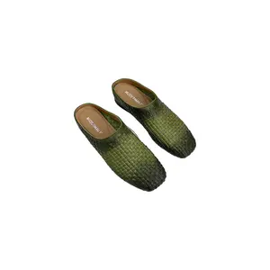 2026 Spring New Style Cowhide Woven Toe Fashion Retro Mule Slippers Vintage Handmade Cotton Linen Soft Sole Half Slippers