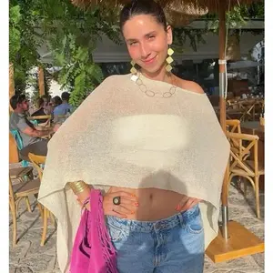 Women Knit Cover-up, See-through Solid Irregular Loose Pullover Summer Beach Tops