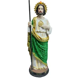 San Judas 12" inches Tall Vestido Tela- Detailed Figure with Green Sparkling Robe and Gold Accents brand new in box Religious Decor Standing