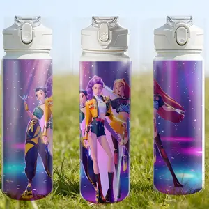 Cute Trendy K-Pop Print Plastic Sports Water Cup, 750ML (25oz) Flip Lid Design, Reusable, Lightweight Leakproof, Perfect Gift