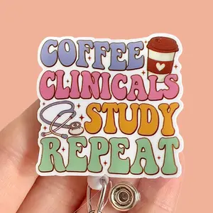 Glitter My Badge Coffee clinicals repeat student  nurse badge reel for nurse and student nurse. Badge clip Badge pull - Retractable swivel clip with a 360 rotation. Great gift for coworker