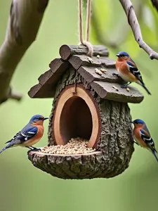 Creative Simulated Tree Stump Bird Feeder Pendant, Ideal for Courtyards Gardens Balconies, Attracts Hummingbirds Sparrows