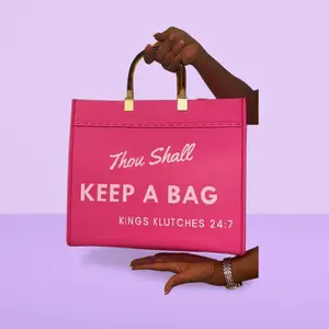 Thou Shall Keep A Bag Tote - Pink Handle Bag with White Text, Ideal for Everyday Use Fashionable Patterned Bag Handheld Bag Purse