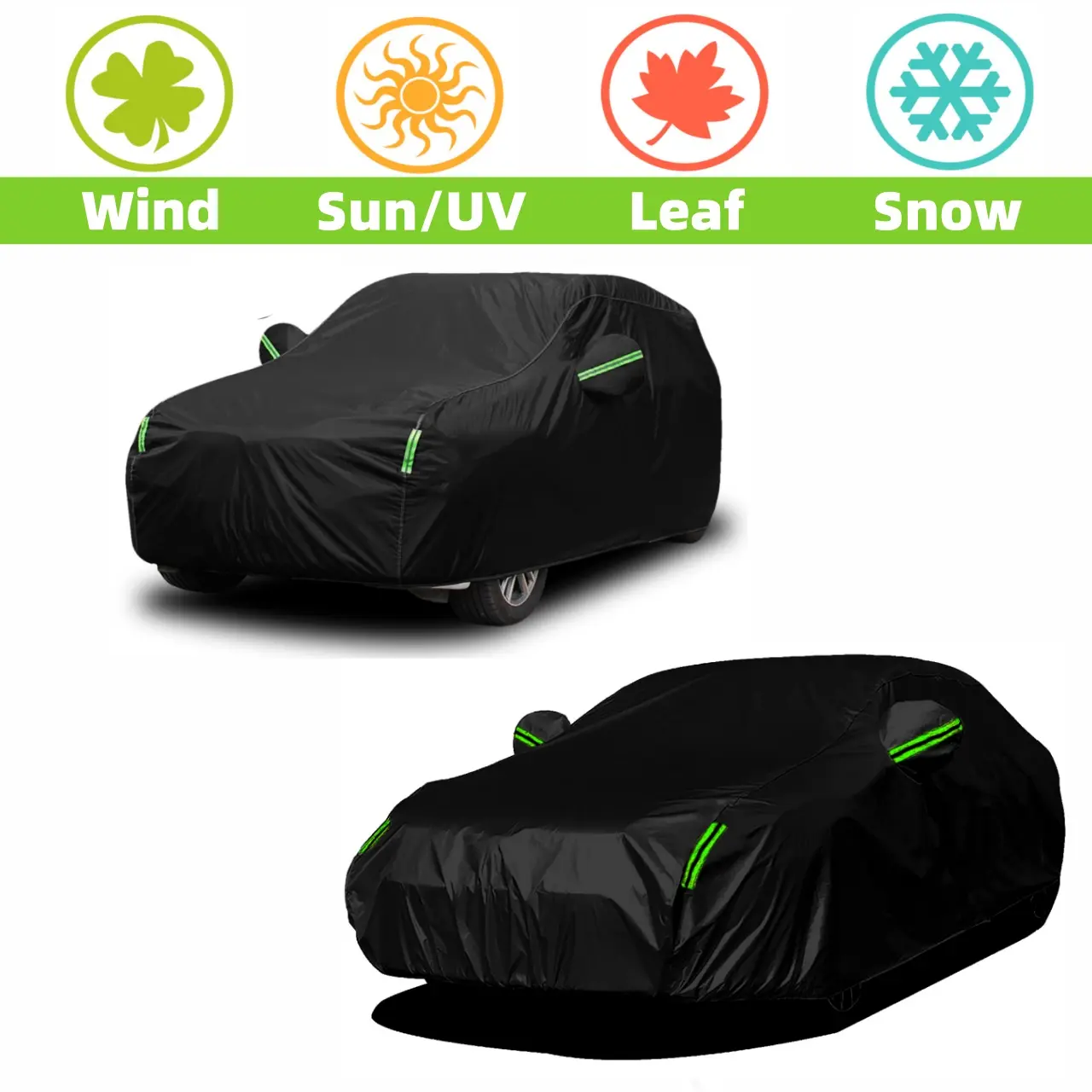 Universal All-Purpose Car Cover - Waterproof, Dustproof, UV-Blocking, Tear Resistant, Double Thread, Elastic Band, Snug Elastic Hold, Easy Installation, Full-Body All-Weather Parking Protection Against Bird Droppings, Scratches