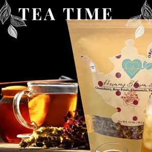 Harmony Blossom Divine Elixir Tea: Organic Loose Leaf Blend with Rose Petals, Chamomile, Chasteberry & Papaya Leaf