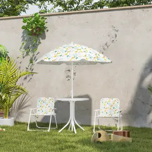 Children's Folding Table & Chair Set - 2 Chairs, Round Table, Height-Adjustable Elephant-Giraffe Pattern Umbrella for Outdoor Picnics, Garden Fun