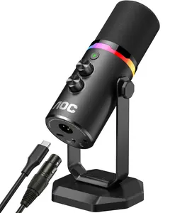 Dynamic Mic with Heavy-Duty Stand, Mute Button & Zero-Latency Monitoring, USB/XLR Dual Output, RGB Glow – Plug & Play for Gaming, Podcasting & Streaming