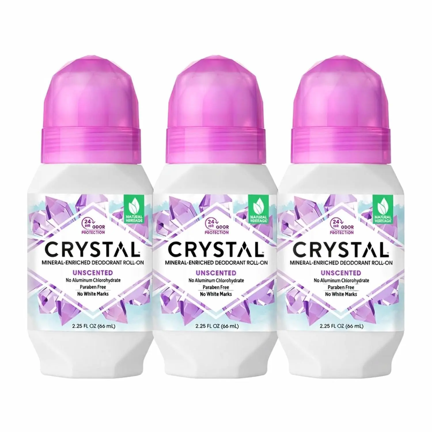 CRYSTAL Deodorant - Mineral Roll on Vegan Deodorant for Women and Men, Unscented - 2.25 fl. oz. (3 Pack)
