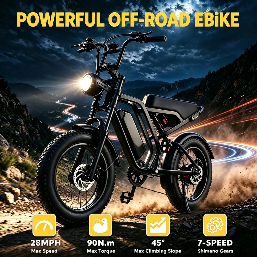 Heiha Adult Electric Bike (Ebike) - 750W All-Terrain Mountain Bike, 20”×4.0” Fat Tires, Shock Absorption, Removable Lockable Battery, Indoor Charging, Compact Frame, LCD Display, LED Light, Camping Essential, Tool Upgrade