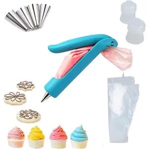 Cake Decorating Kit – Blue Cake Decor Pen Supplies with 4 Nibs, 4 Nozzles Decorative Bags and 2 Couplers Icing Pens, Piping Tips & Tools for Cookies, Cupcakes, Fondant