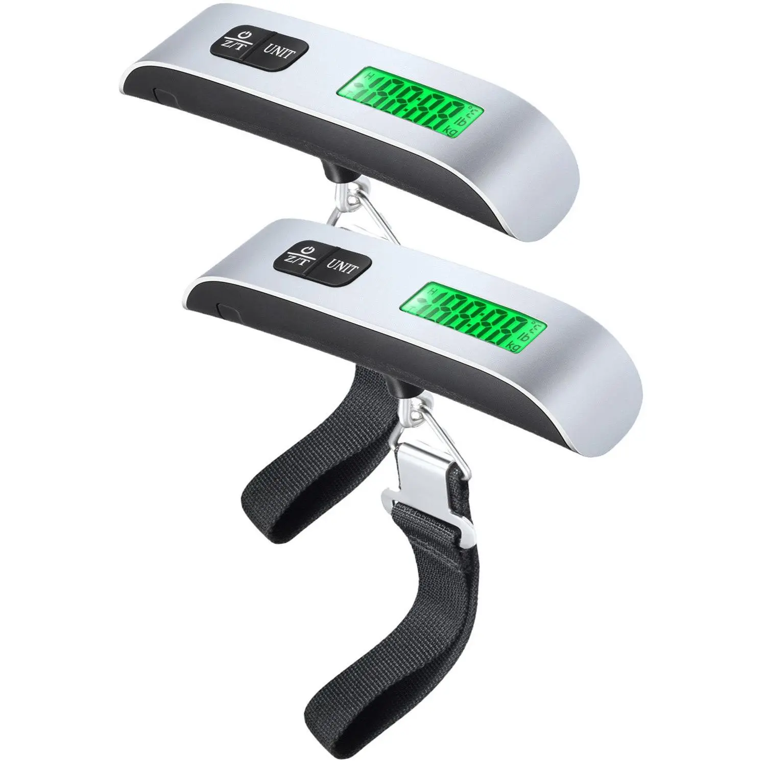 2 Pack Digital Luggage Scale,LCD Display Backlight Temperature Baggage Scale w/ 110lbs Capacity, Portable Stainless Steel Hanging Luggage Weight Scale w/ Tare Function for Travelers - Silver