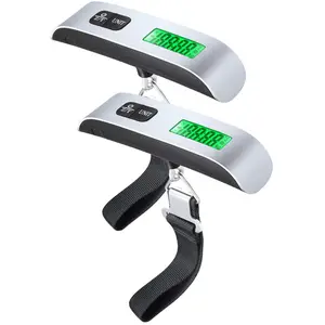 2 Pack Digital Luggage Scale,LCD Display Backlight Temperature Baggage Scale w/ 110lbs Capacity, Portable Stainless Steel Hanging Luggage Weight Scale w/ Tare Function for Travelers - Silver
