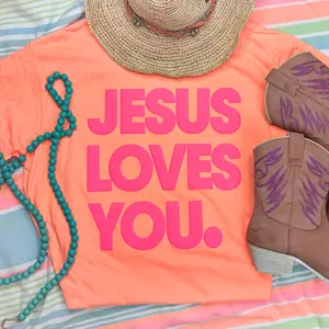 Jesus Loves You Pink PUFF Transfer