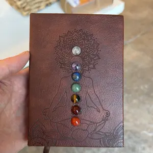 Mini 7 Chakra Journal with Embossed Mandala Design and Embedded Stones for Meditation and Healing