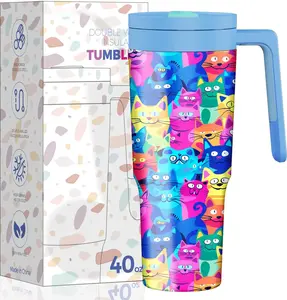 40oz Tumbler with Handle and Straw & Handle - Vacuum Insulated Cup, Leakproof Vacuum Cup for Travel/Gym/Office/Car, Keeps Cold 24 Hours, Includes Tea Filter (304 Steel, Gift Ready)