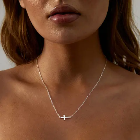 Mideeo Women's 14K Gold Plated Dainty CZ Cross Necklace - Christians' Minimalist Faith Statement, 16.5"+2" Extender with Lobster Clasp, Adjustable, Daily Wear Necklace, Accessories for Women, Anniversary Gift