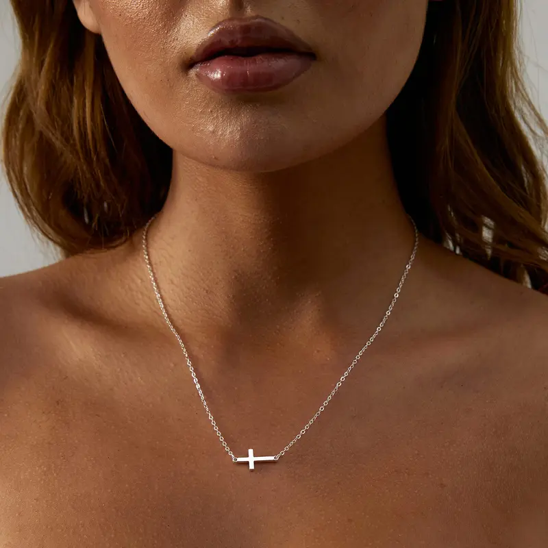 Mideeo Women's 14K Gold Plated Dainty CZ Cross Necklace - Christians' Minimalist Faith Statement, 16.5"+2" Extender with Lobster Clasp, Adjustable, Daily Wear Necklace, Accessories for Women, Anniversary Gift