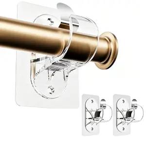 Adhesive Curtain Rod Holders, No Drilling Brackets, Renter Friendly, Fits 0.5'' to 1.2'' Rods, Hooks for Apartment Bathroom Dorm Kitchen