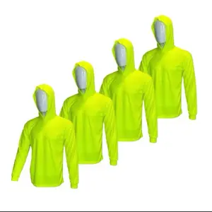 Hi Vis Long Sleeve Safety T-Shirt for Men - 4 or 12 Pack - Birdseye Style - High Visibility Work Shirt - Breathable & Dry Fit - Hooded Design - Ideal for High Visibility Environments