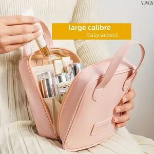 Large-Capacity PU Travel Cosmetic Bag, Portable Makeup Organizer with Dividers & Top Handle, High-Quality Water-Resistant Storage Pouch for Women, Versatile for Daily & Vacation Use