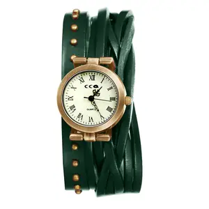 OIDEA Women's Vintage Genuine Leather Casual Wristwatch Set - Adjustable Size, Round Analog Quartz Roman Numerals Dial, Punk Gothic Stud Decor Double Wrap Bracelet Watch summerwins,summerwins