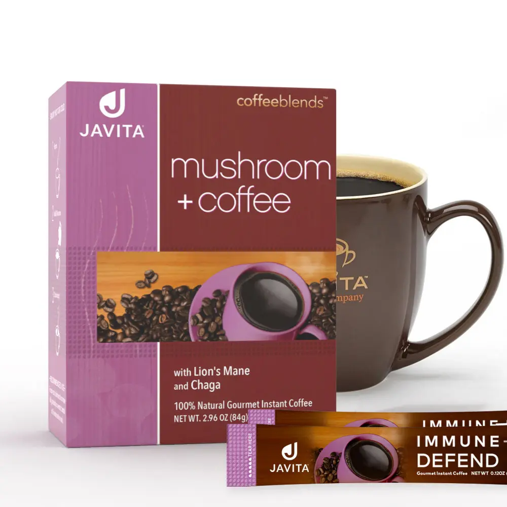 Javita Mushroom Coffee with Chaga & Lion's Mane - 100% Natural Gourmet Instant Dark Roast for Immune Support & Antioxidants - 24 Sticks - Bean
